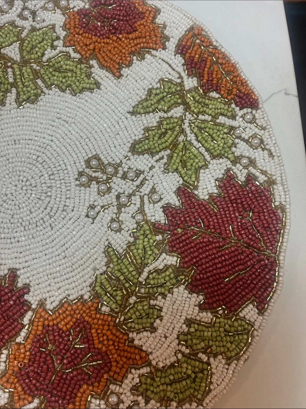 Tahari FALL LEAVES Beaded Placemat Charger 14” Multicolor Fall Thanksgiving NEW